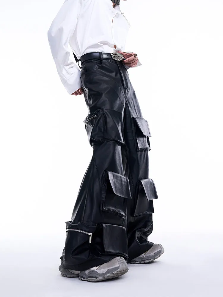 【24s Aug.】High Street Multi-pocket PU Leather Pants