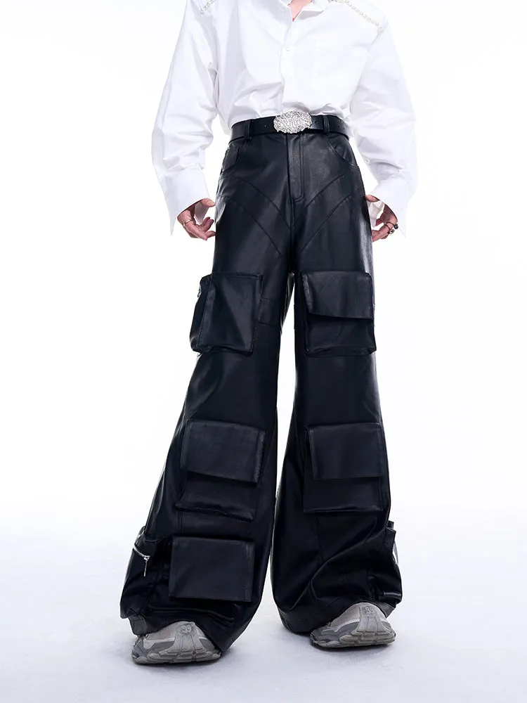 【24s Aug.】High Street Multi-pocket PU Leather Pants