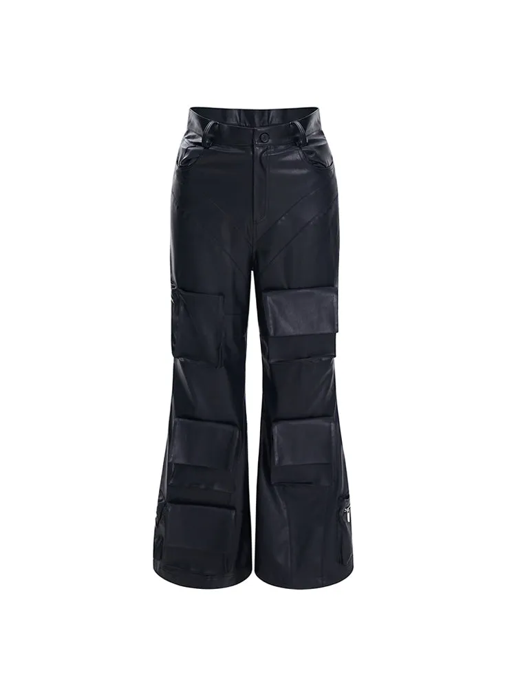 【24s Aug.】High Street Multi-pocket PU Leather Pants