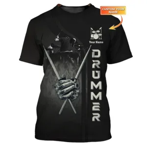 3D All Over Print Drum Shirt, Drummer Tee Shirt Drums Personalized Name 3D T-Shirt