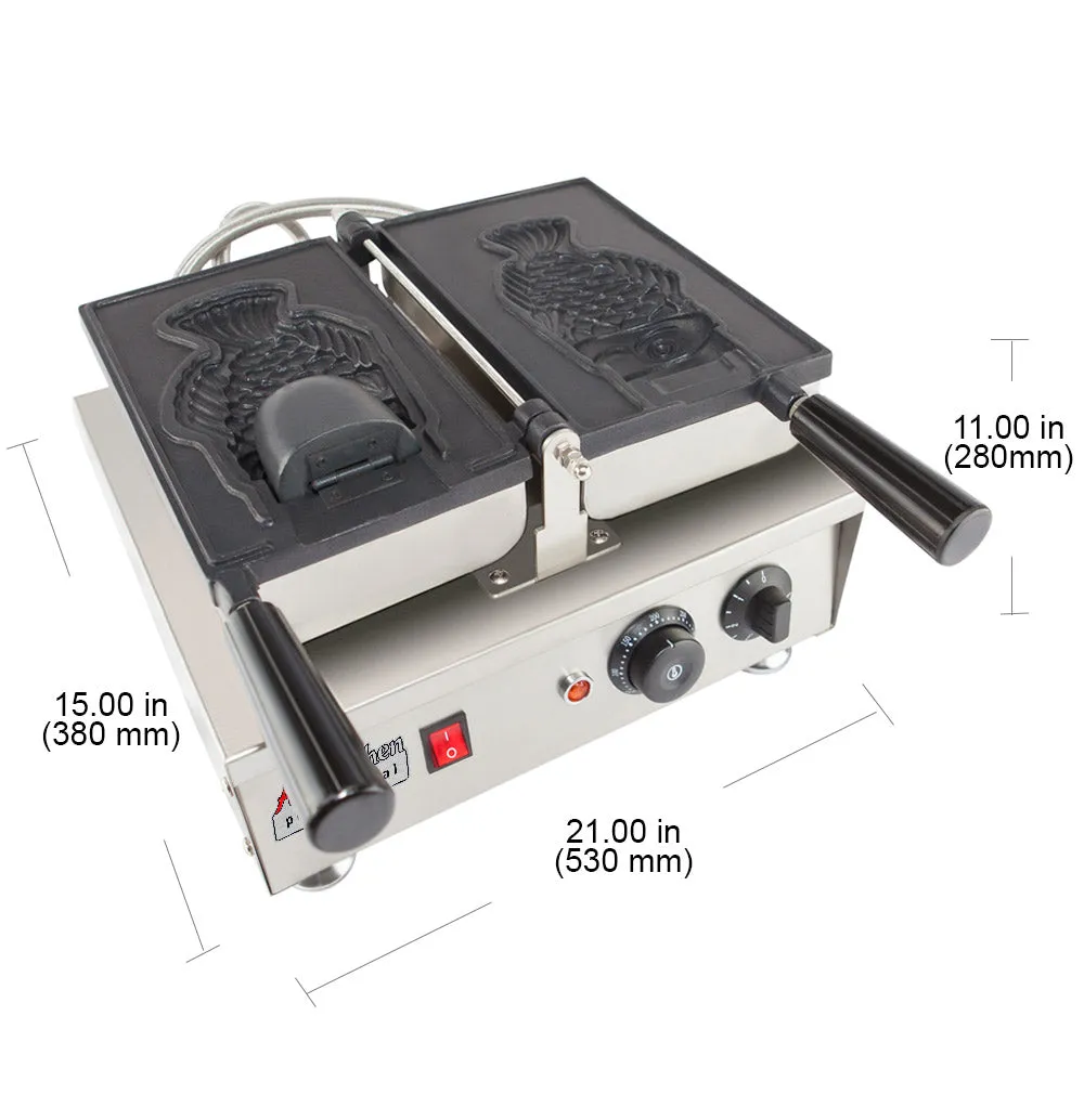 AP-200 Taiyaki Fish Waffle Maker | Fish Ice Cream Cone Maker | Cast Iron Taiyaki Pan | 1 Big Open-Mouth Fish Waffle