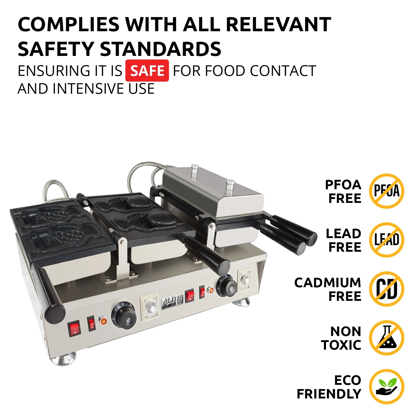 AP-741 Taiyaki Fish Waffle Maker | Fish Waffle Iron | Stainless Steel Taiyaki Machine with Cast Iron Pan | 4 Open-Mouth Fish Waffles