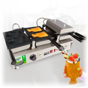 AP-741 Taiyaki Fish Waffle Maker | Fish Waffle Iron | Stainless Steel Taiyaki Machine with Cast Iron Pan | 4 Open-Mouth Fish Waffles