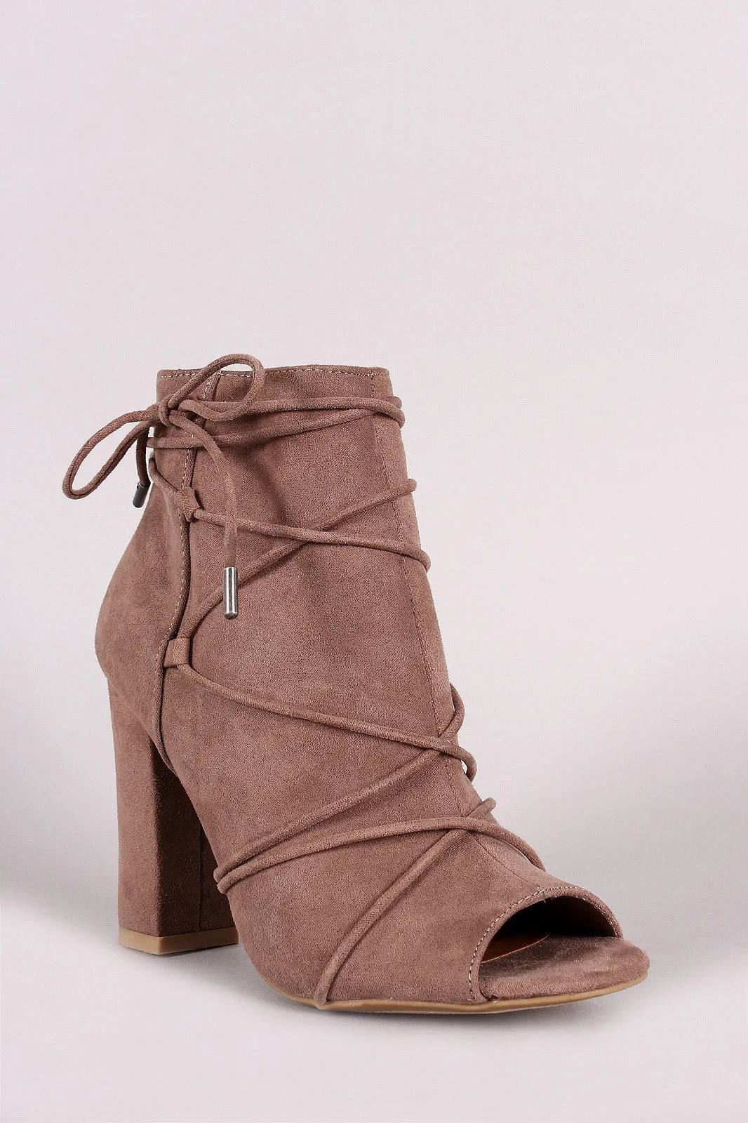 Bamboo Strappy Lace Up Peep Toe Booties