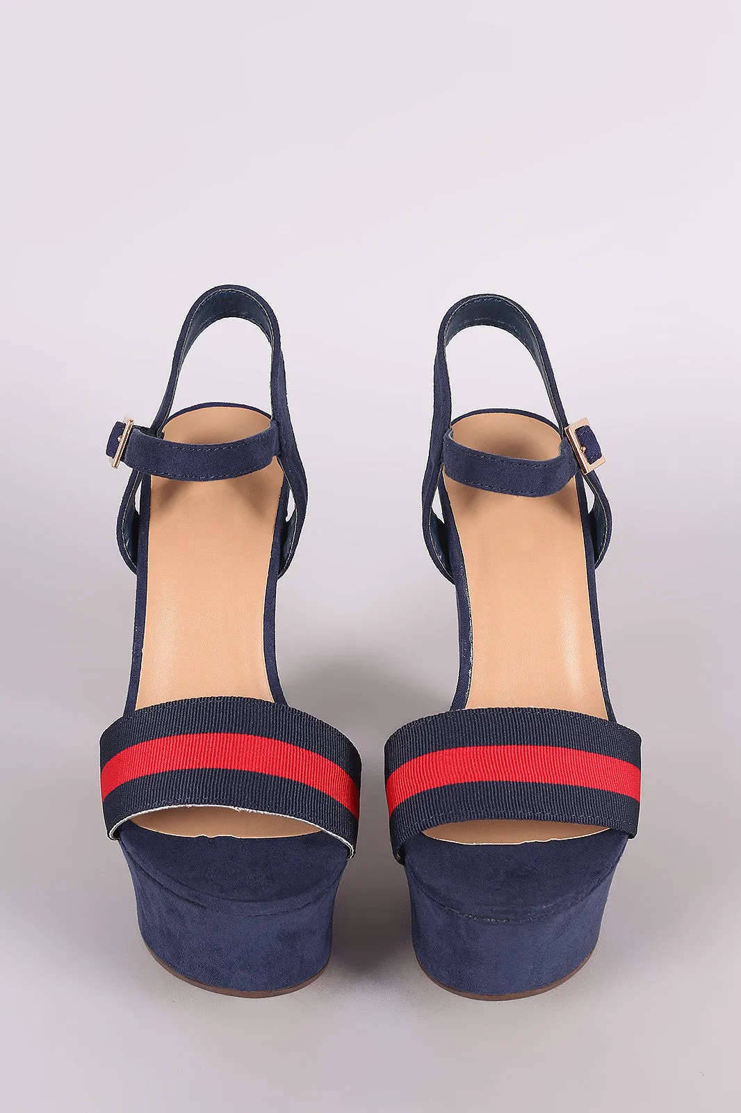 Bamboo Suede Striped Ankle Strap Chunky Platform Heel