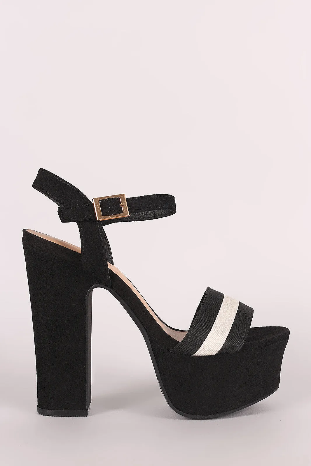 Bamboo Suede Striped Ankle Strap Chunky Platform Heel