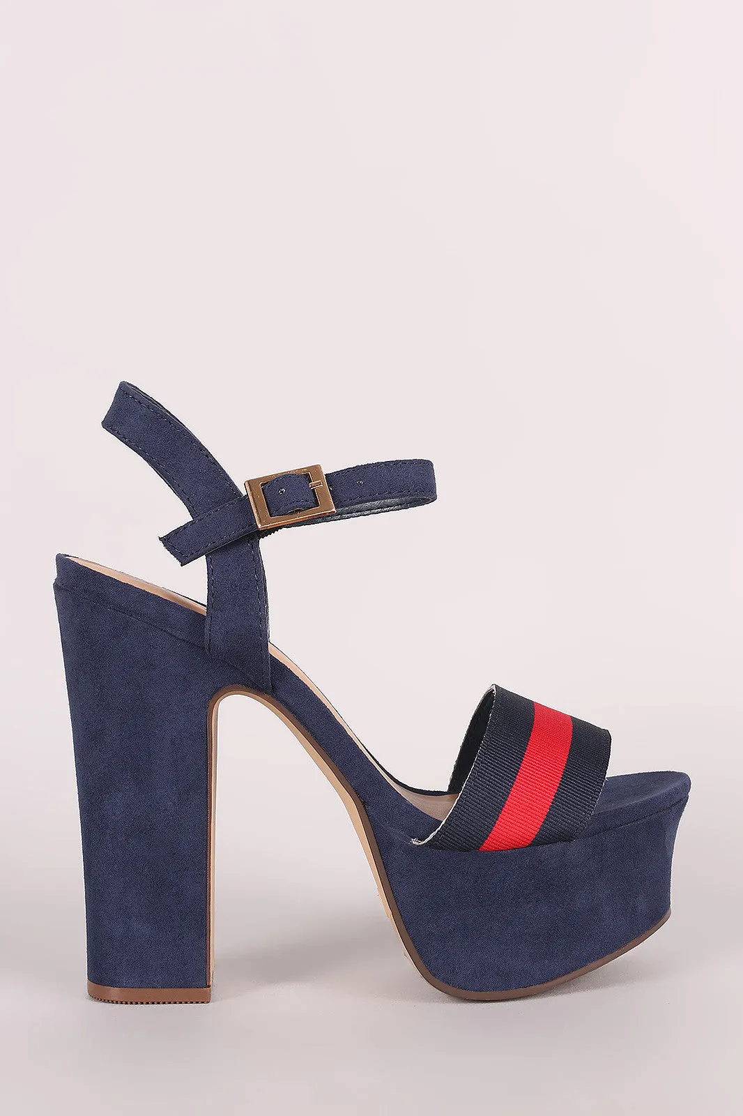 Bamboo Suede Striped Ankle Strap Chunky Platform Heel