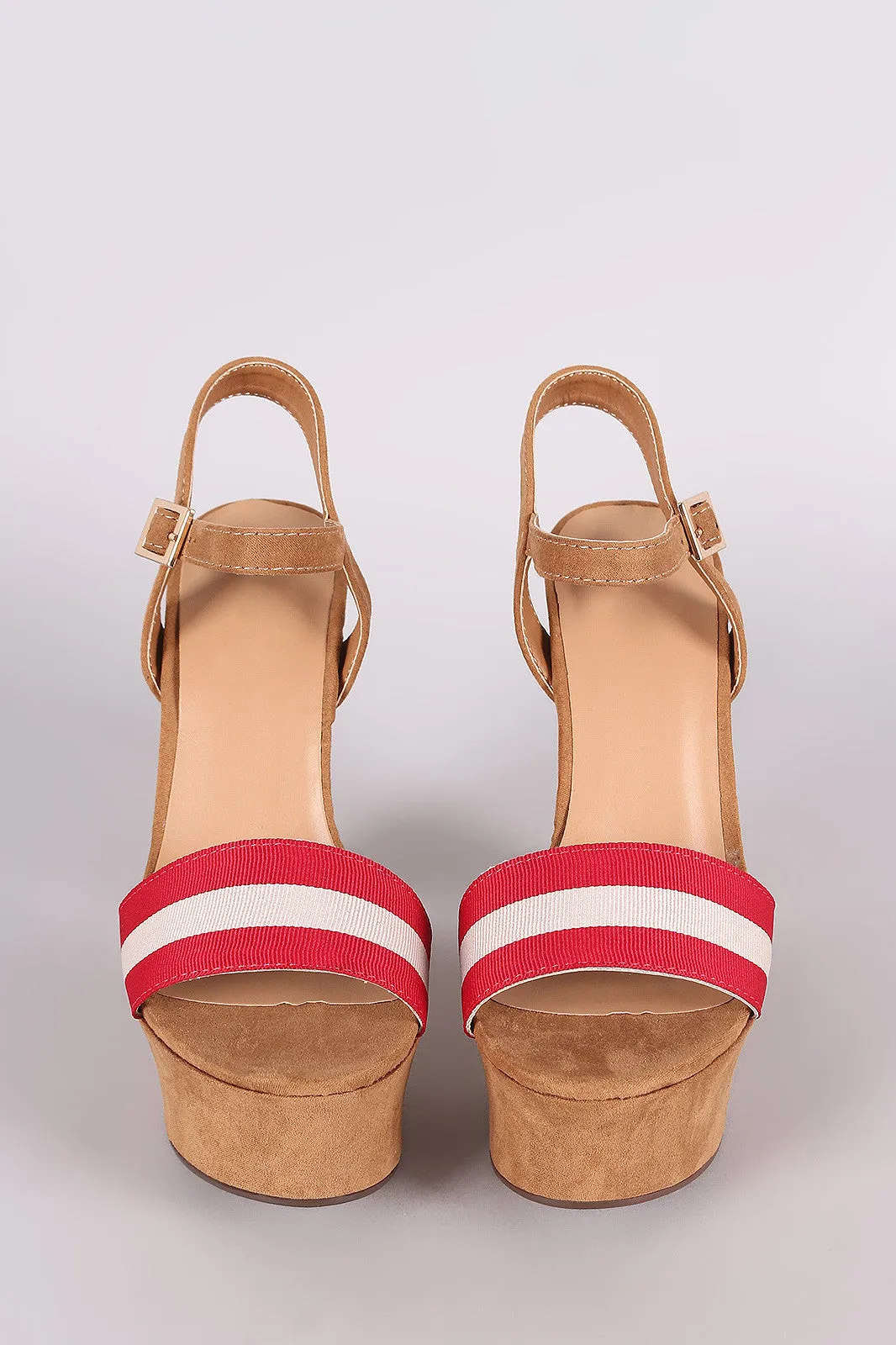 Bamboo Suede Striped Ankle Strap Chunky Platform Heel