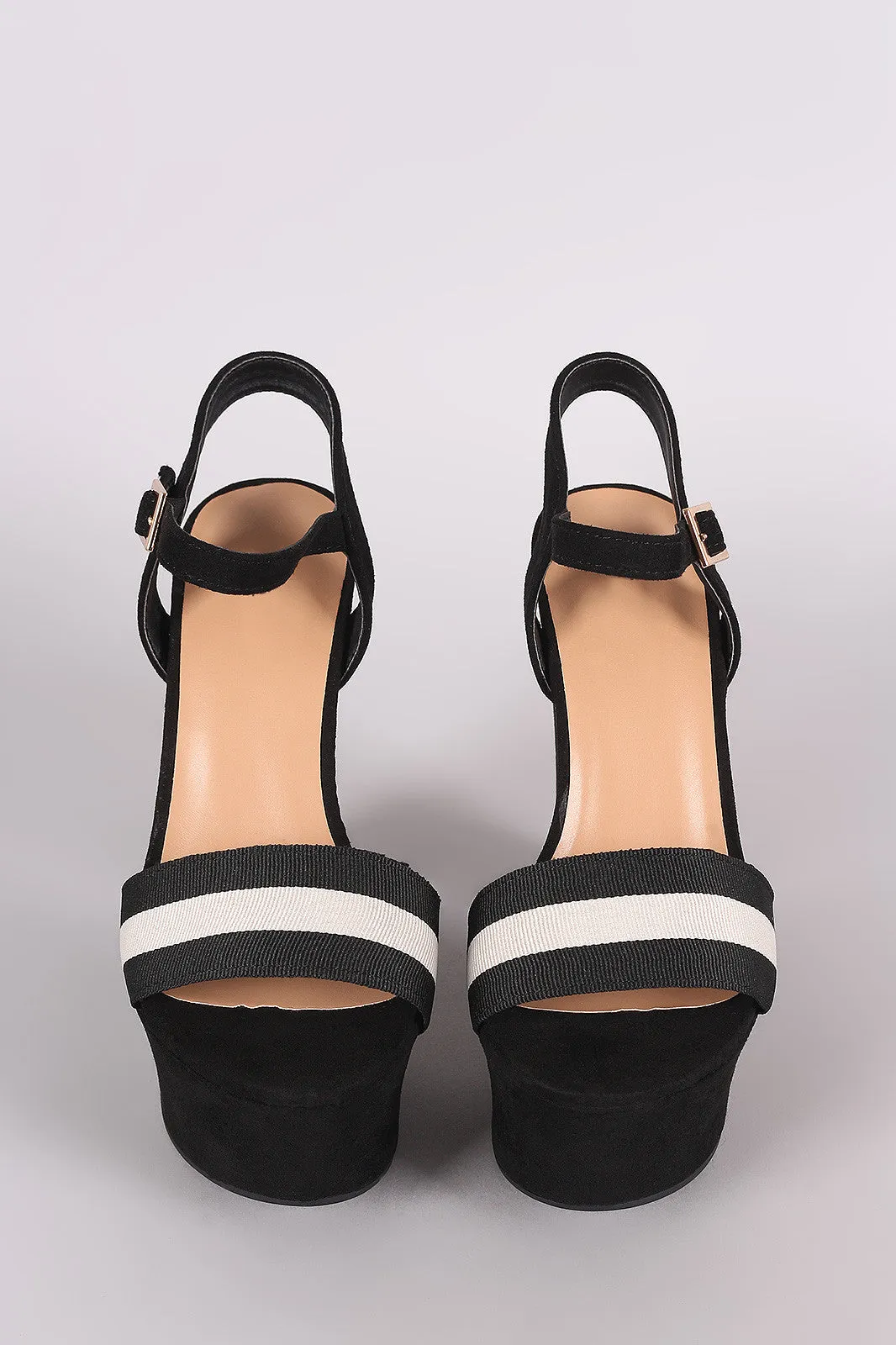 Bamboo Suede Striped Ankle Strap Chunky Platform Heel