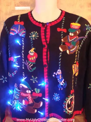 Bear Themed 80s 2sided Light Up Ugly Xmas Sweater