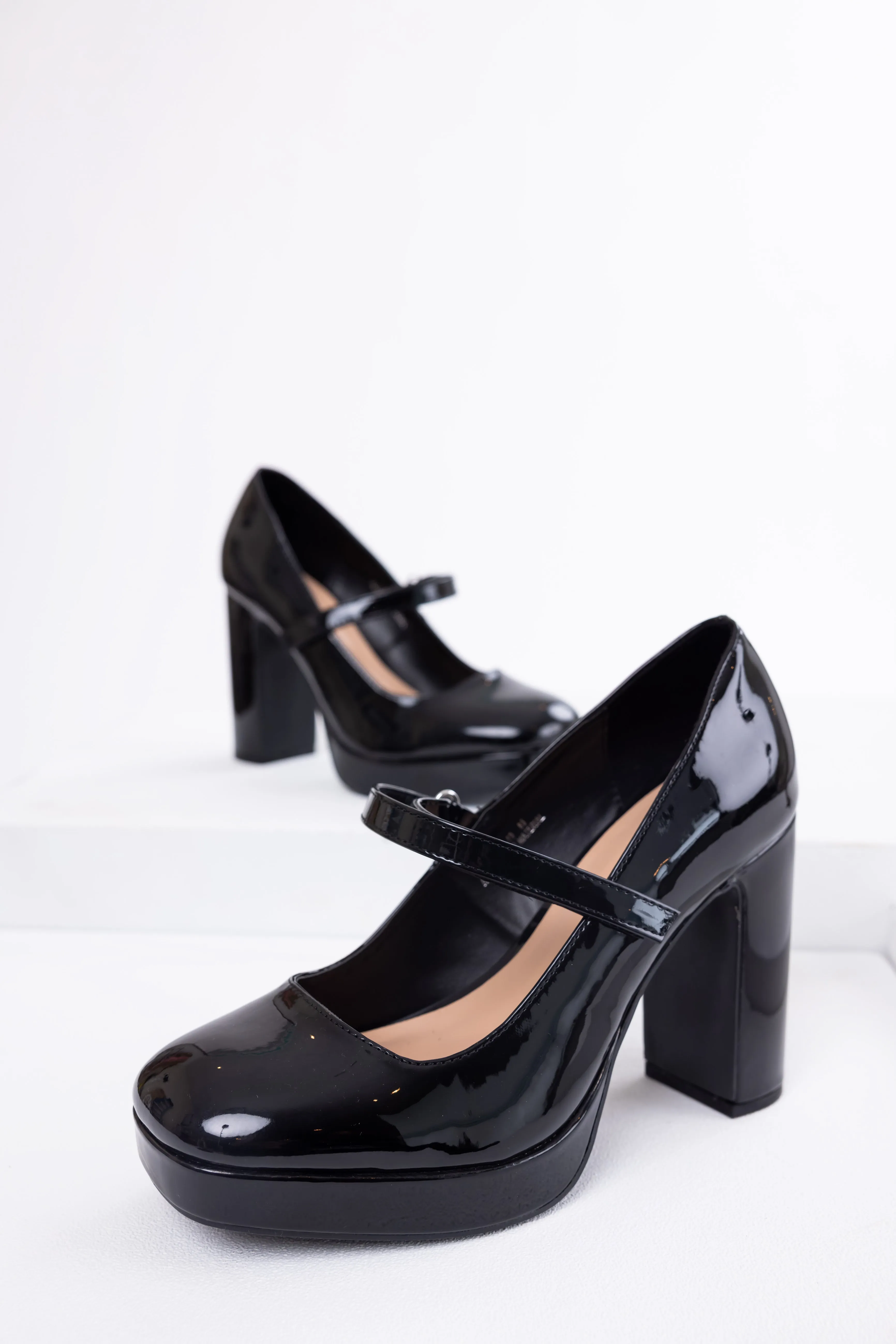 Black Mary Jane Chunky Heels