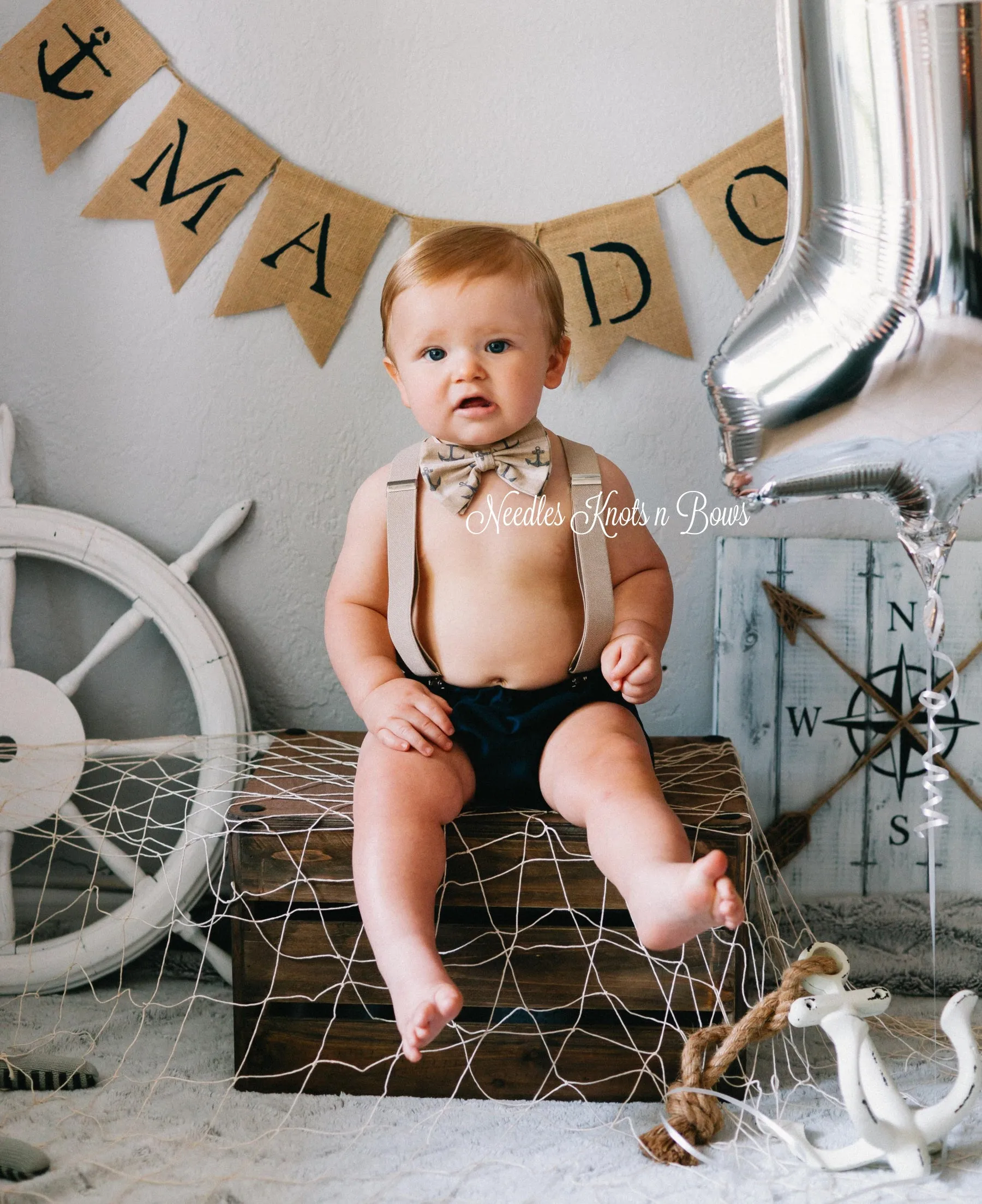 Boys Blue & Tan Nautical Anchor Cake Smash Outfit