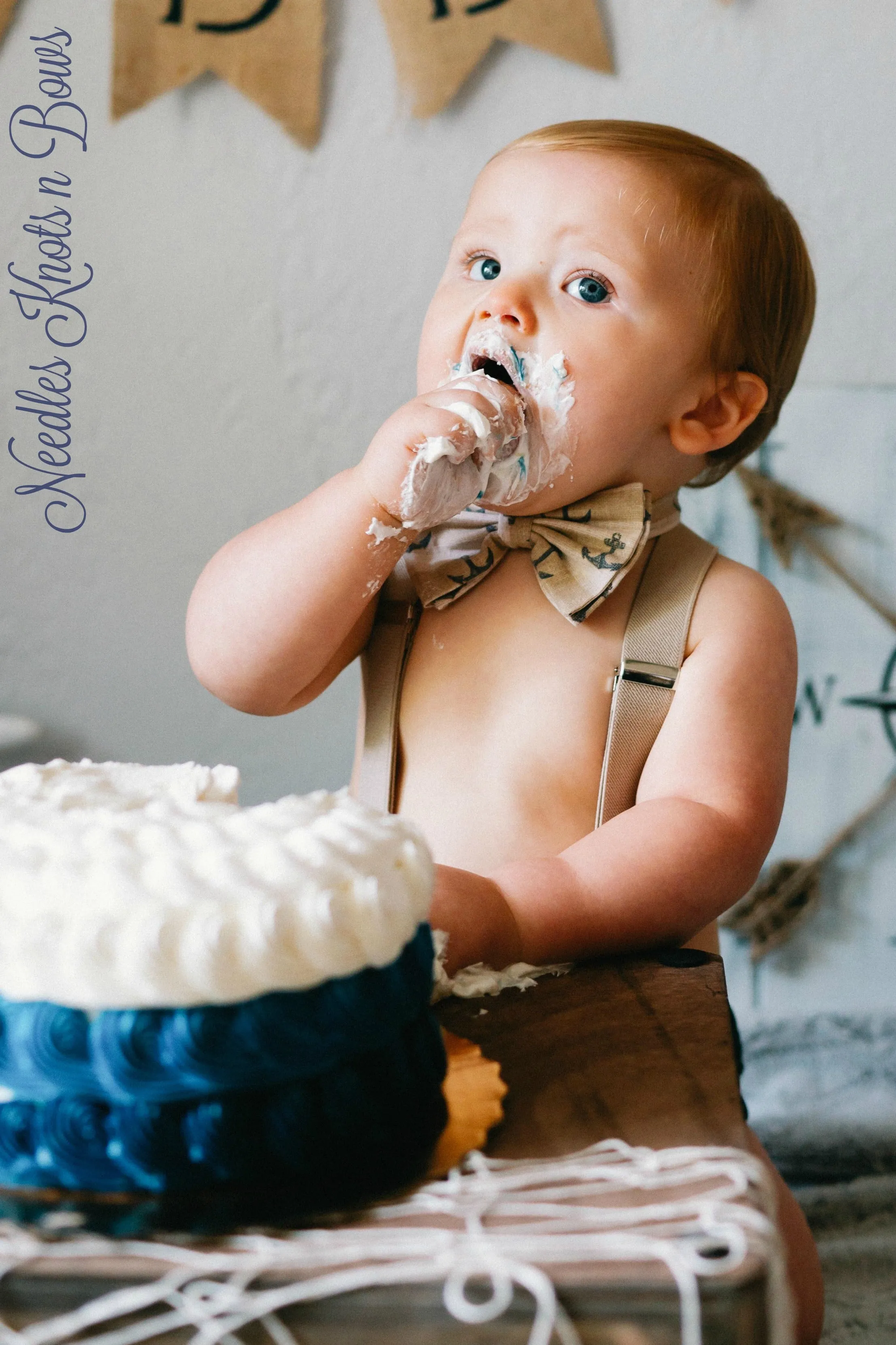 Boys Blue & Tan Nautical Anchor Cake Smash Outfit