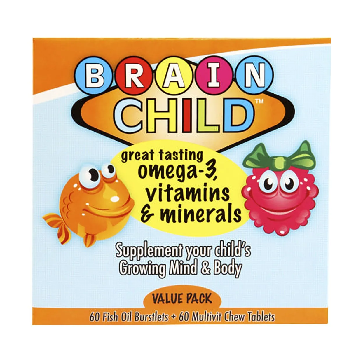 Brain Child Omega-3, Vitamins & Minerals 60 Fish Oil Burstlets and 60 Multivit Chews