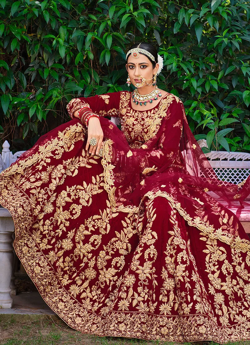 Bridal Red Cording Zari Embroidery Wedding Lehenga Choli