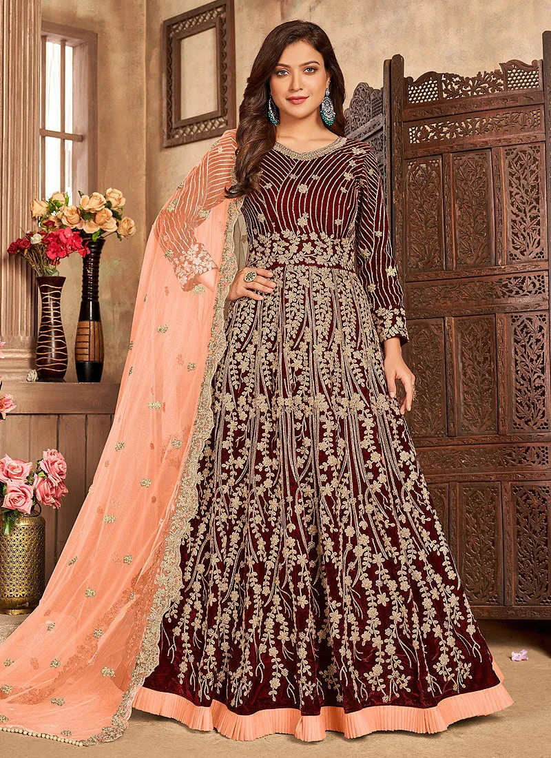 Bridal Red Embroidered Velvet Anarkali Suit