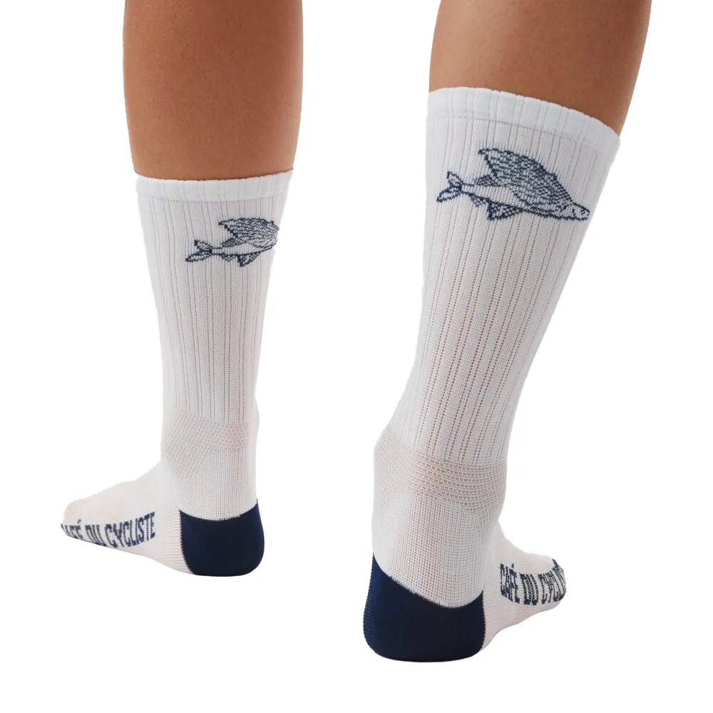 CAFE DU CYCLISTE Gravel Cycling Socks - Flying Fish White