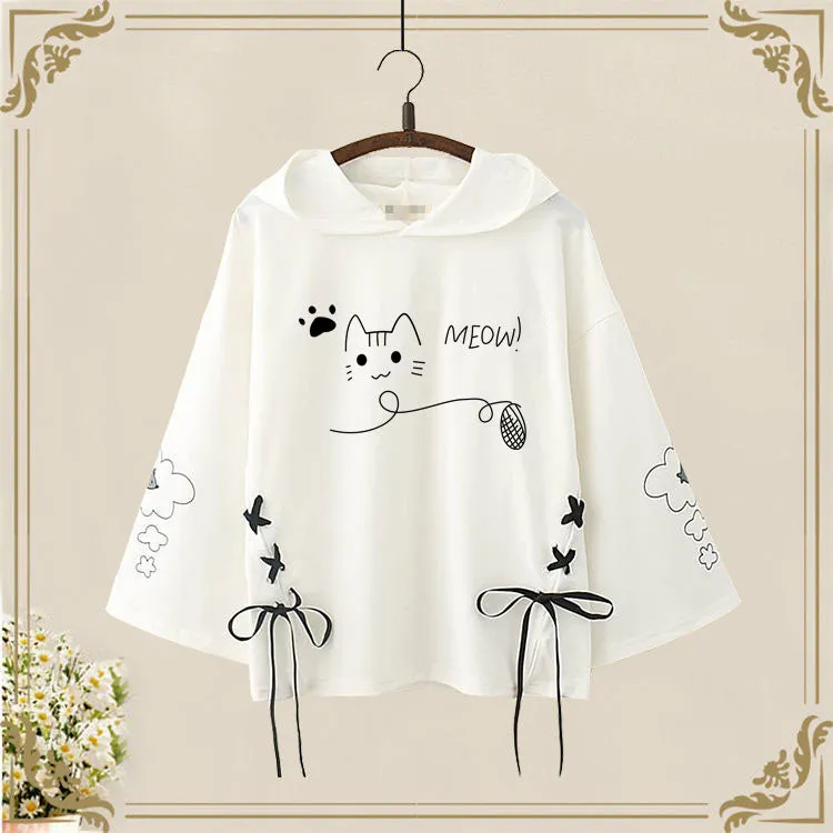 Cartoon Meow Playful Kitty Cat Hoodie