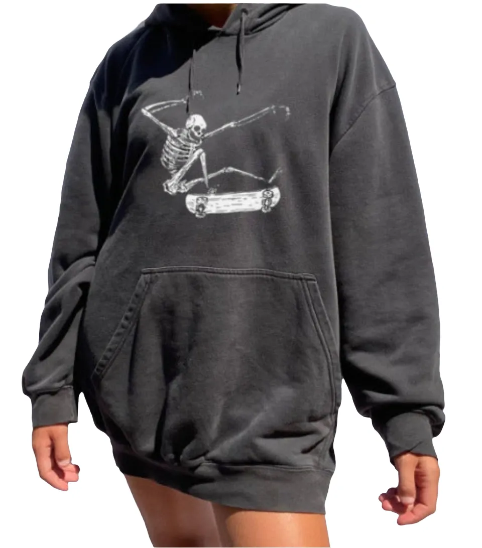 Casual Skull Skater, Printed Hoodie Sweater.