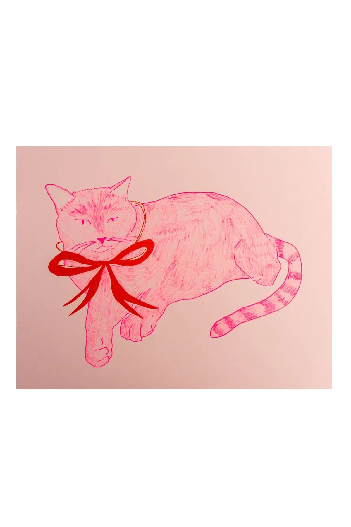 Cat with Bow Print by Maddy Conover