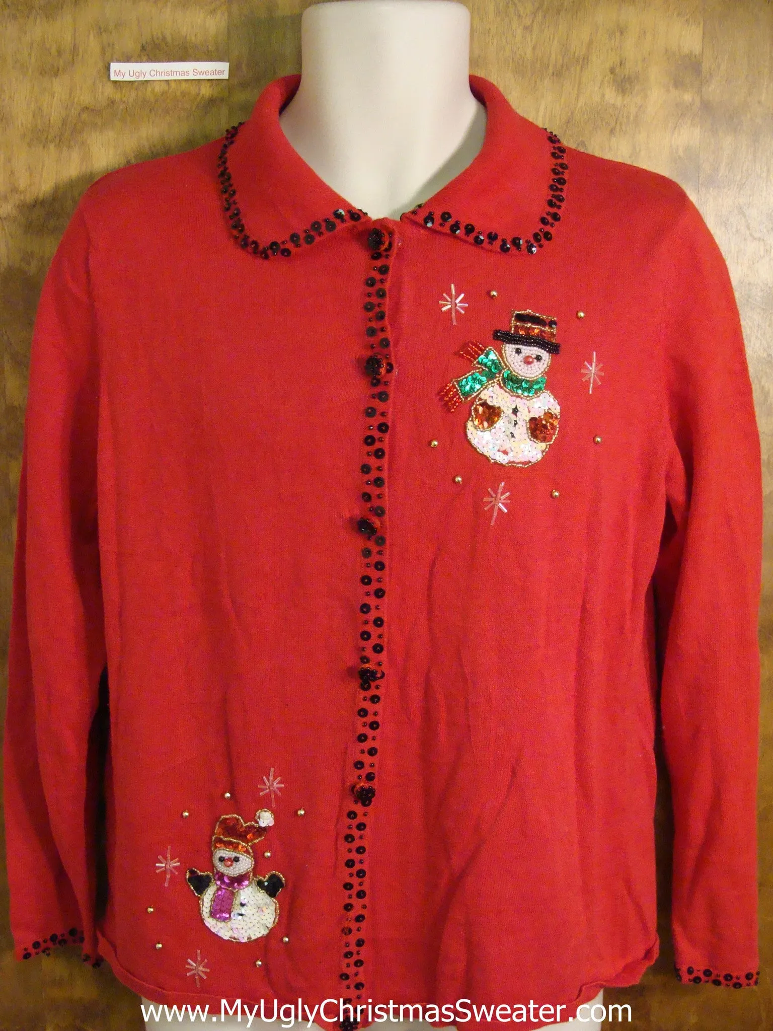 Cheap Red Holiday Sweater with Snowmen