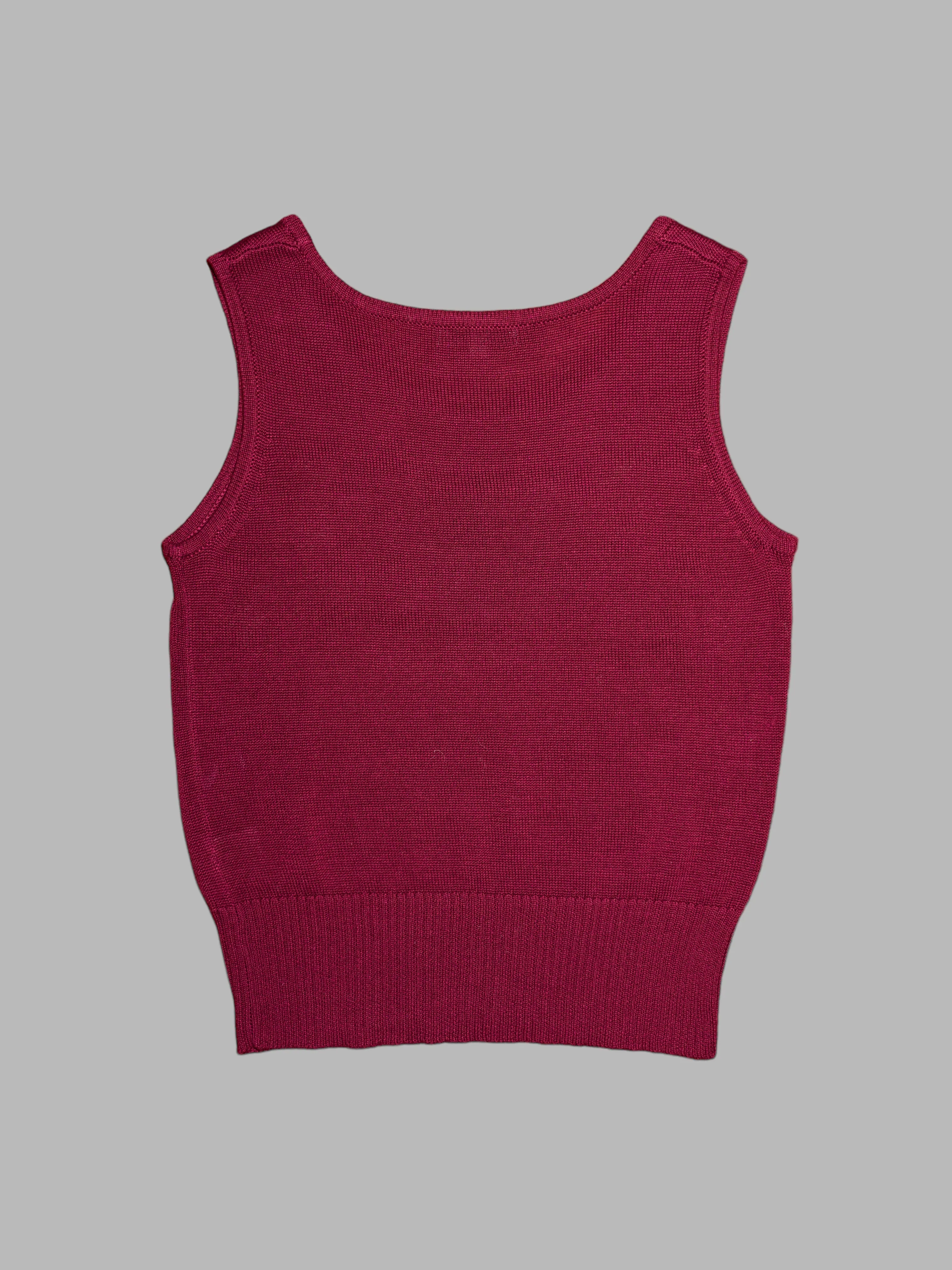 Corinne Sarrut burgundy cotton knit vest with 3D floral embroidery