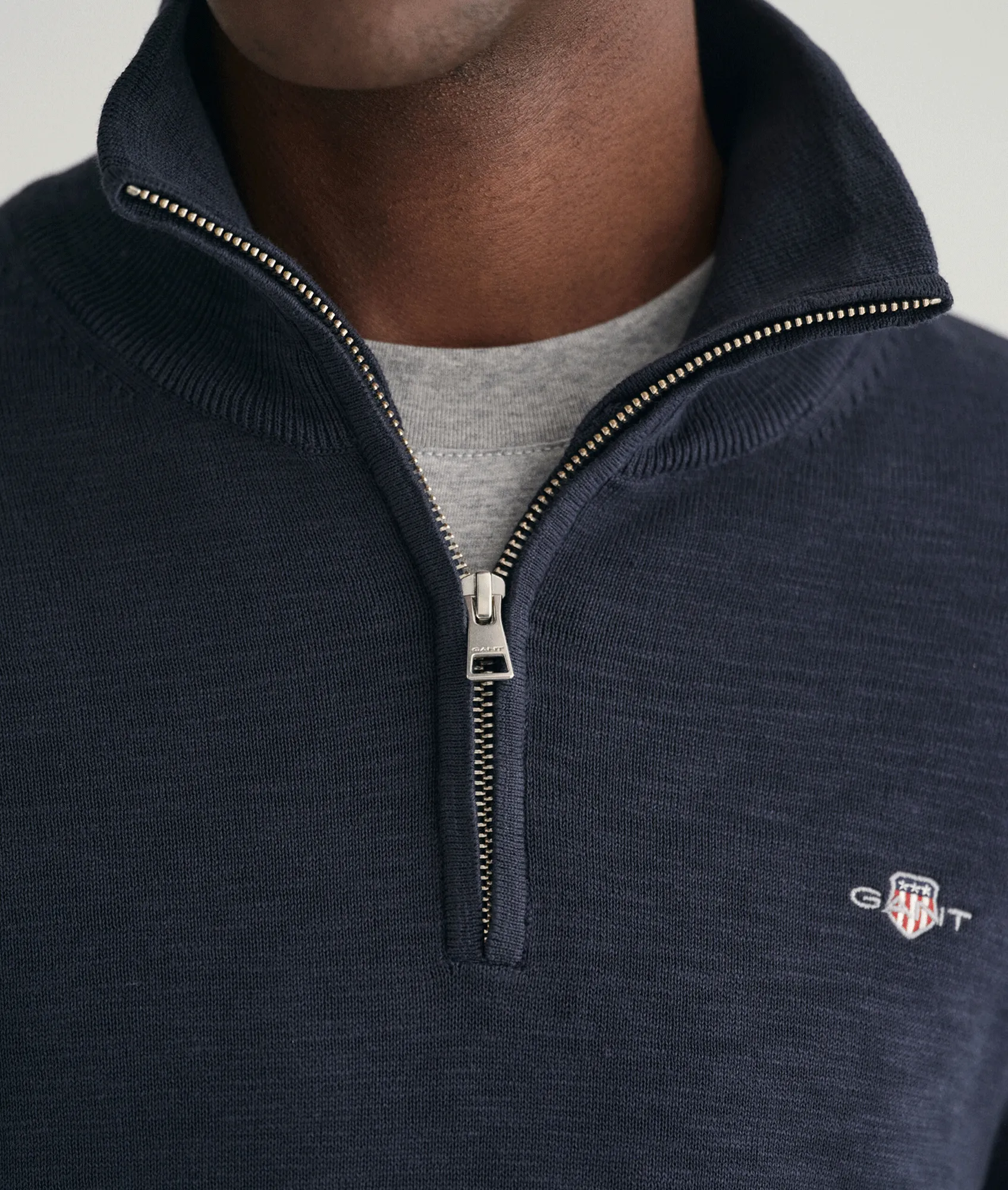 Cotton Flamme Half-Zip Sweater - Navy