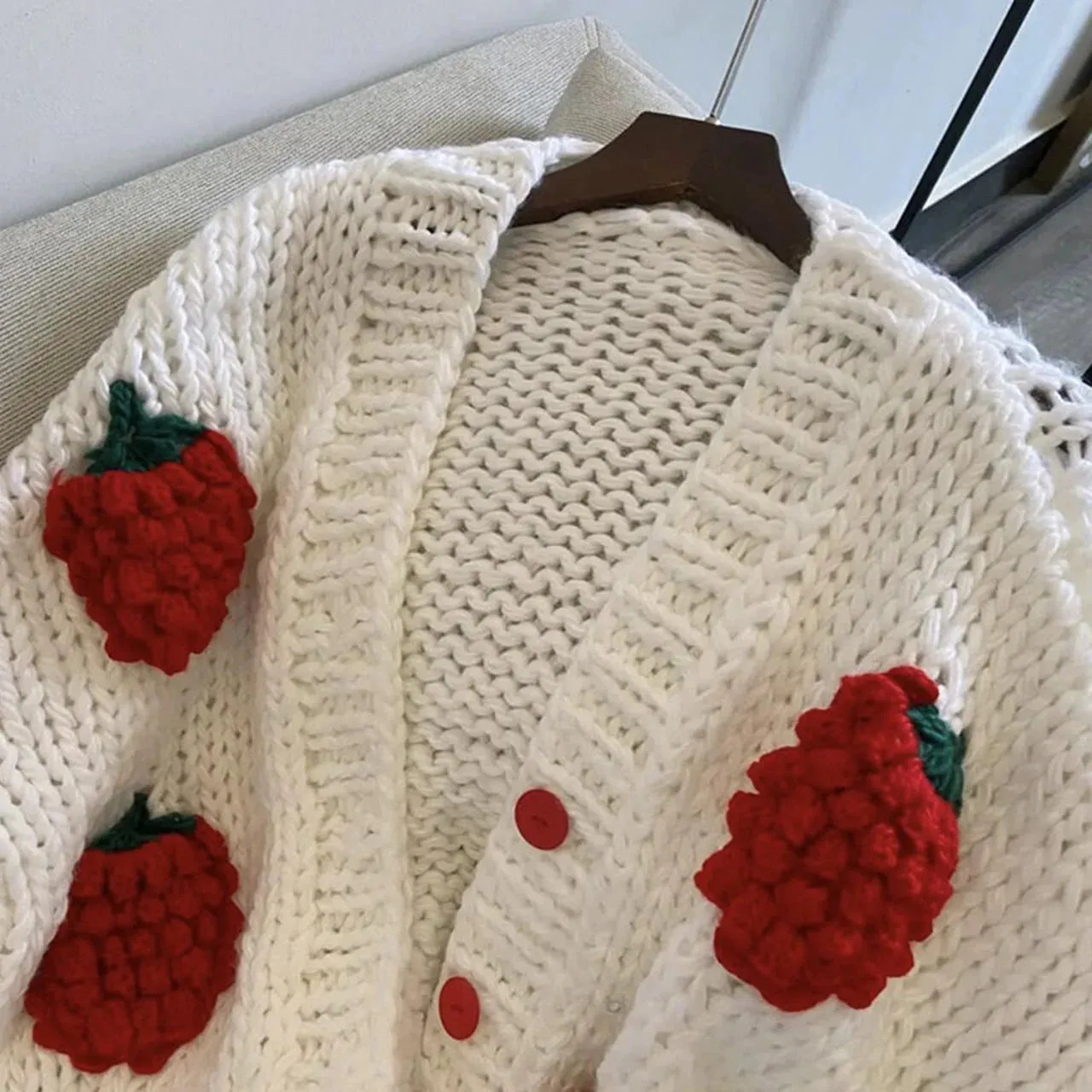 Cute three-dimensional strawberry cardigan long-sleeved sweater   S2751