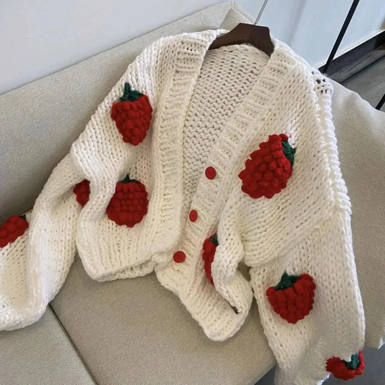 Cute three-dimensional strawberry cardigan long-sleeved sweater   S2751