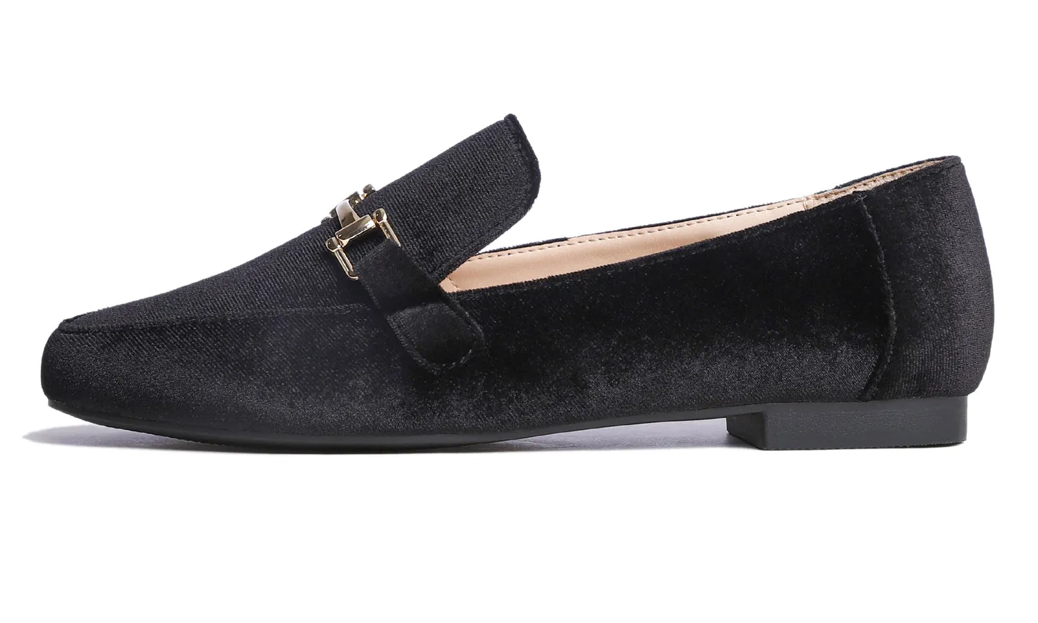 Feversole Women's Fashion Trim Deco Loafer Flats Black Velvet