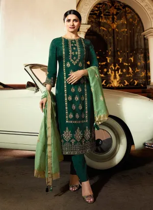 Green Traditional Embroidered Pakistani Pant Suit