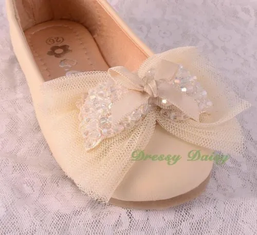 GS015 Beads Lather Ballet Slipper Shoes US Size 8.5-1.5 Flower Girl Pageant Party