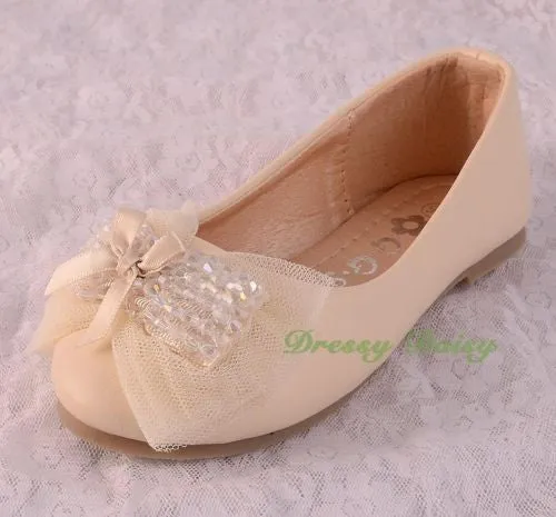 GS015 Beads Lather Ballet Slipper Shoes US Size 8.5-1.5 Flower Girl Pageant Party