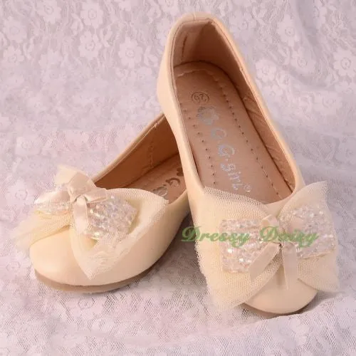 GS015 Beads Lather Ballet Slipper Shoes US Size 8.5-1.5 Flower Girl Pageant Party