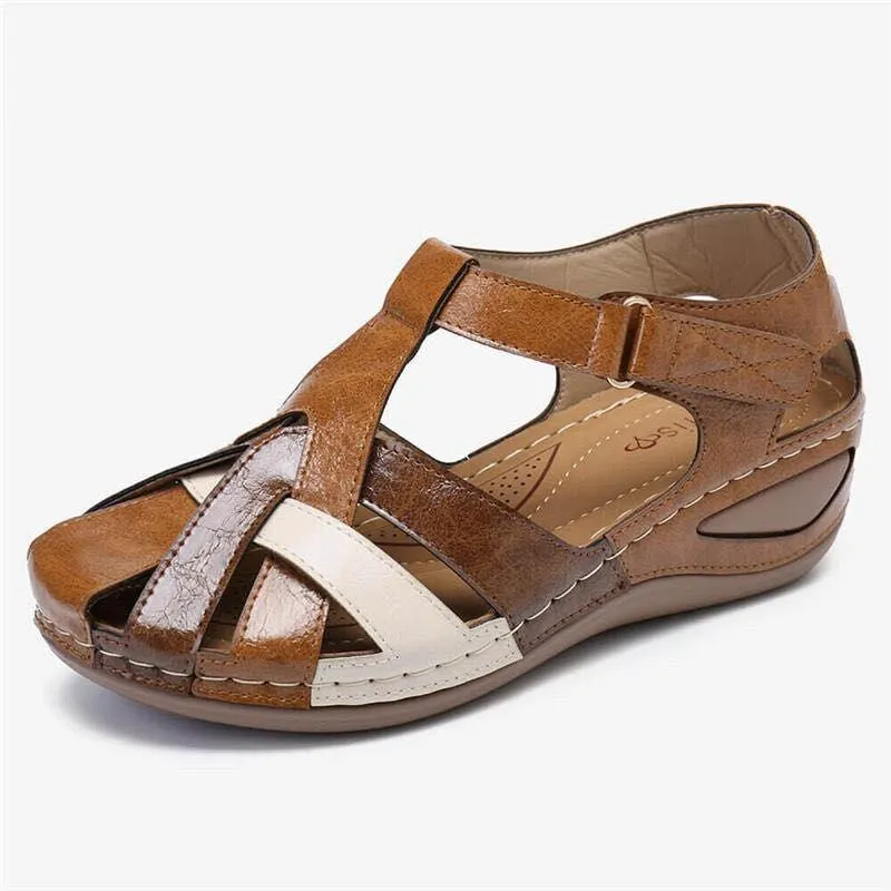 Ladies Retro Round Toe Cross Buckle Sandals