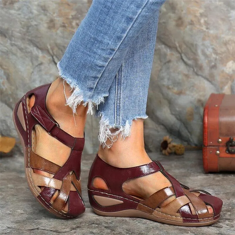 Ladies Retro Round Toe Cross Buckle Sandals