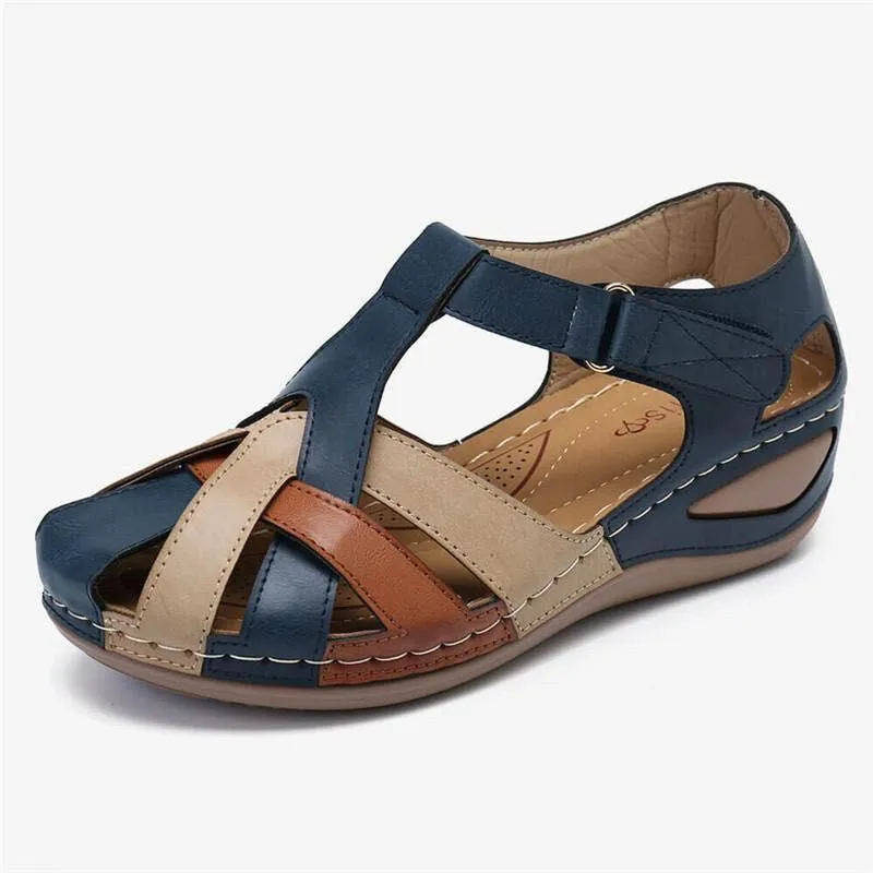 Ladies Retro Round Toe Cross Buckle Sandals