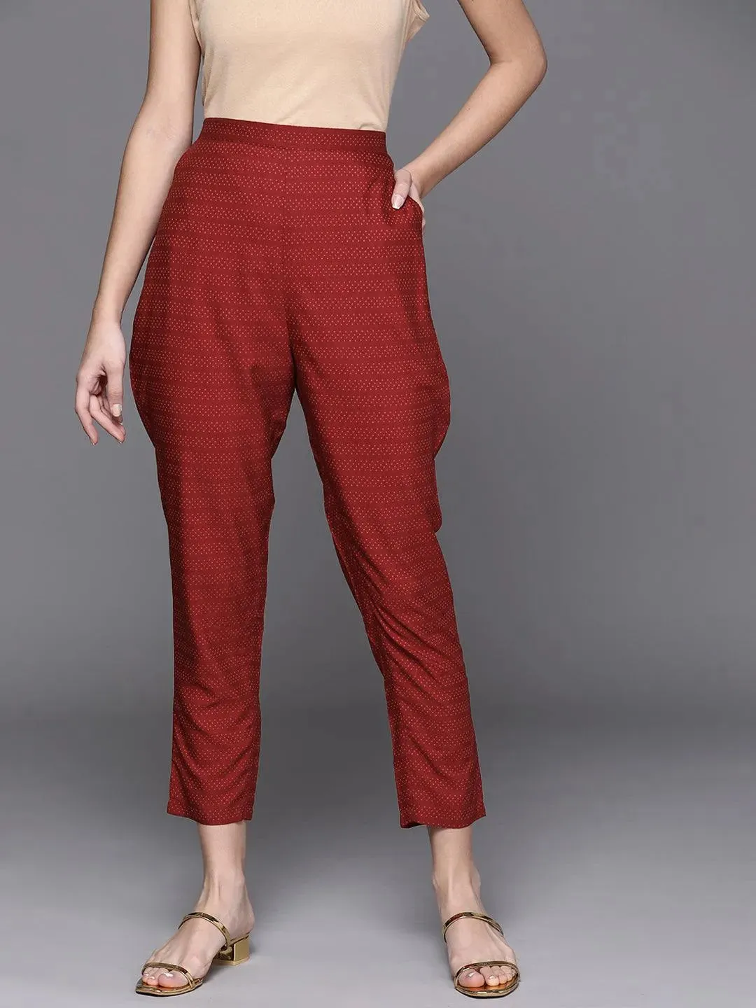 Maroon Striped Silk Trousers