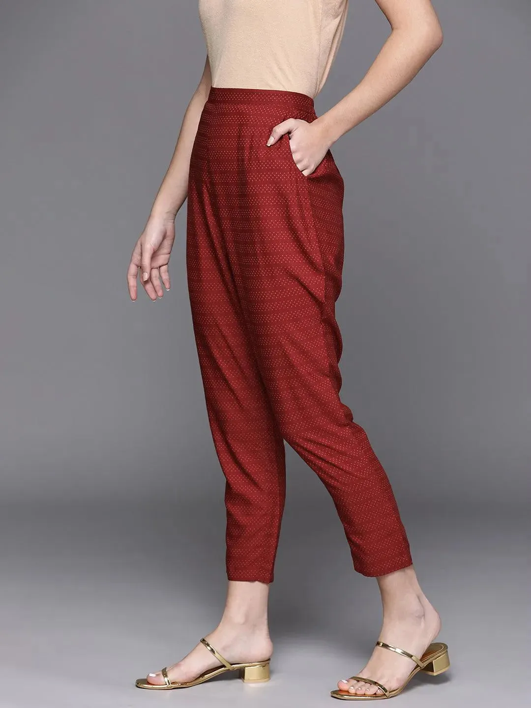 Maroon Striped Silk Trousers