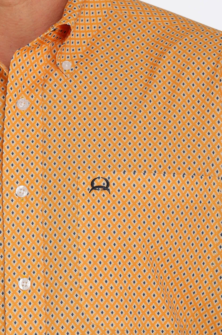 MTW1704106 - Cinch Men’s SS Geometric Arenaflex Button-up Shirt - Orange / Navy