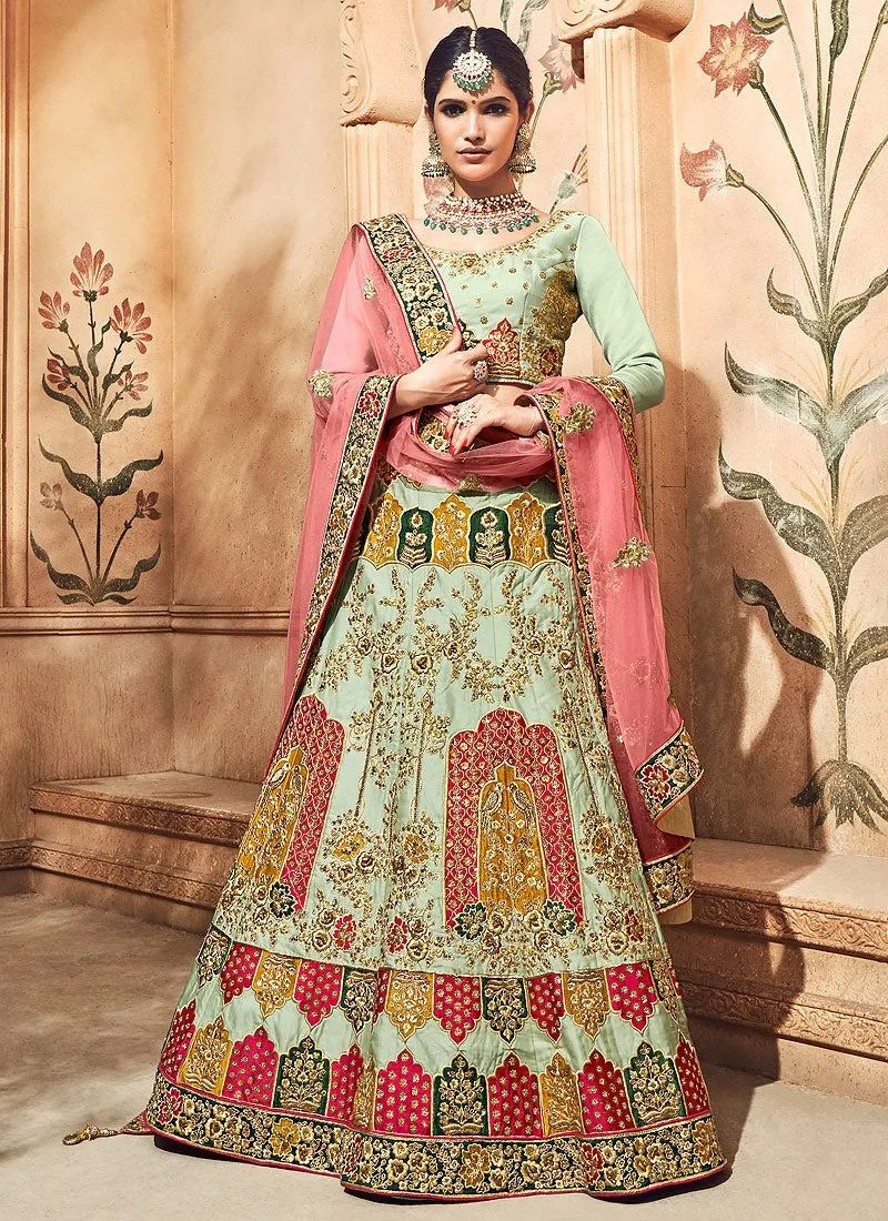 Multicoloured Bridal Hand Embroidered Lehenga Choli