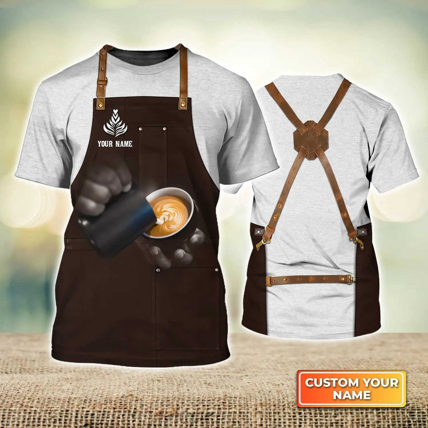 Personalized 3D Barista Shirt Barista Apron Making Rosetta Latte Bartender Gift