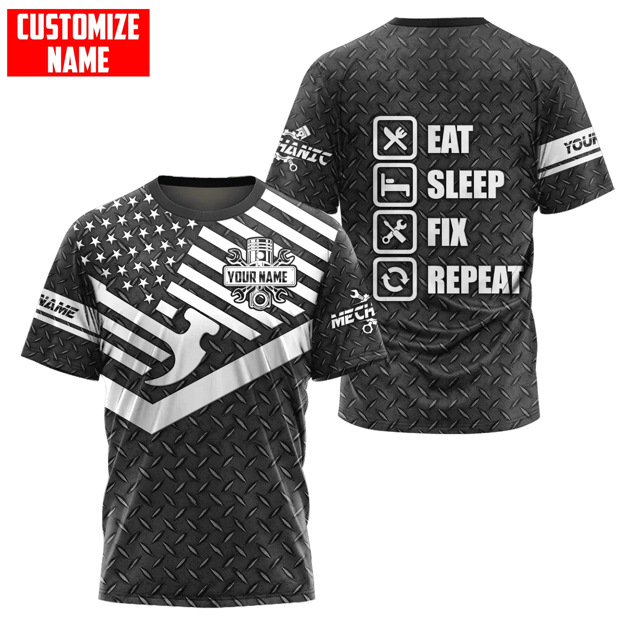 Personalized American Mechanic T Shirt Black Metal Pattern Gift For Mechanician