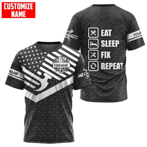 Personalized American Mechanic T Shirt Black Metal Pattern Gift For Mechanician