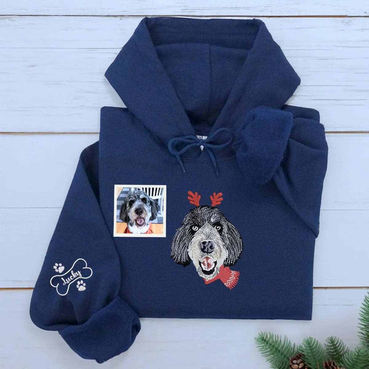 Personalized Horse Christmas Sweatshirt / Hoodie with Embroidered Photo, Unique Horse Lover Gift