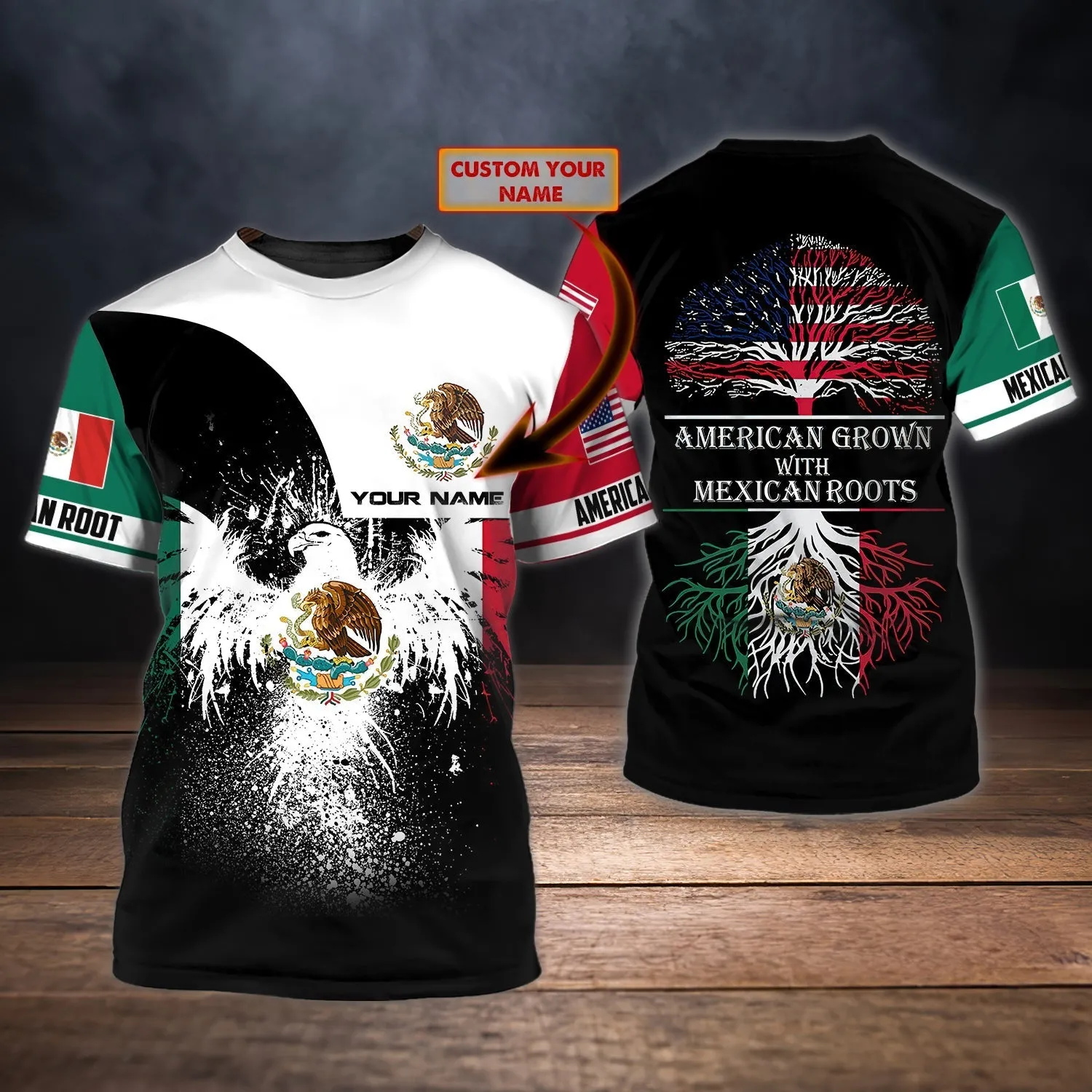 Personalized Name 3D Mexico T Shirt, American Grow with Mexican roots, Mexican Shirts