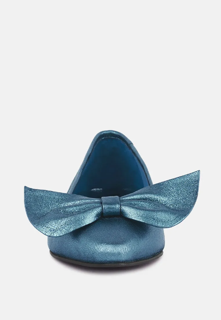 PIE-TRIBE Metallic Bow Ballerinas in Blue