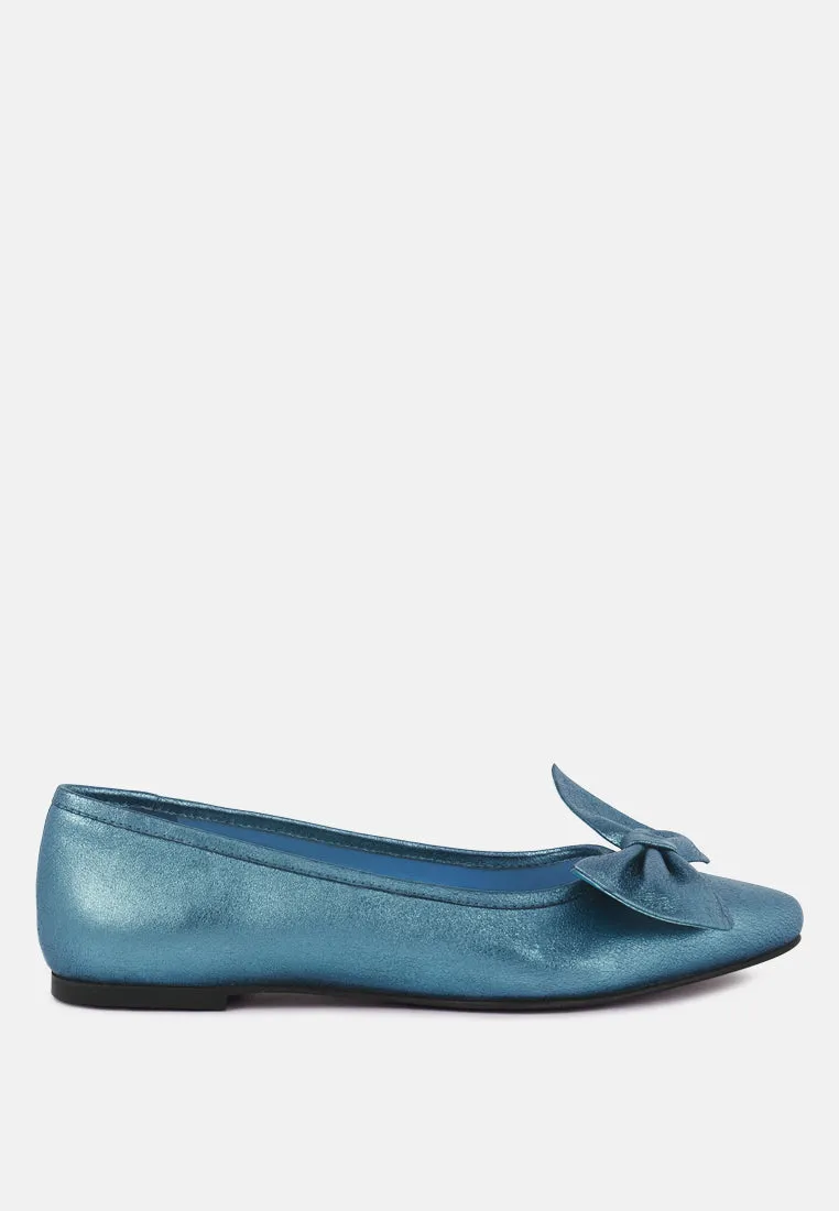 PIE-TRIBE Metallic Bow Ballerinas in Blue