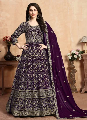 Purple Zari Embroidered Designer Anarkali Suit