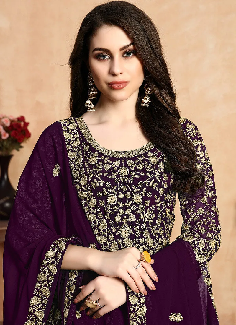 Purple Zari Embroidered Designer Anarkali Suit